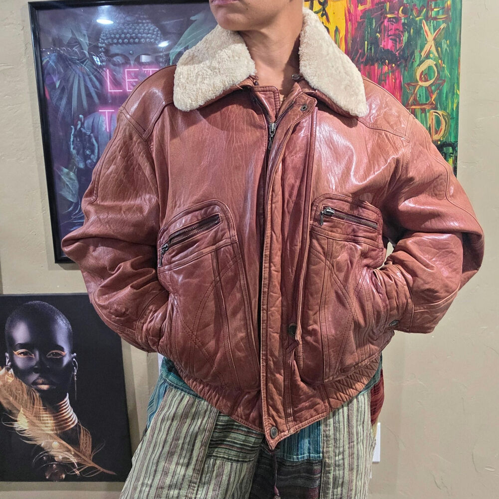 80s A2 Bomber Flight Aviator Rust Brown Vintage Grunge Streetwear Jacket Size L